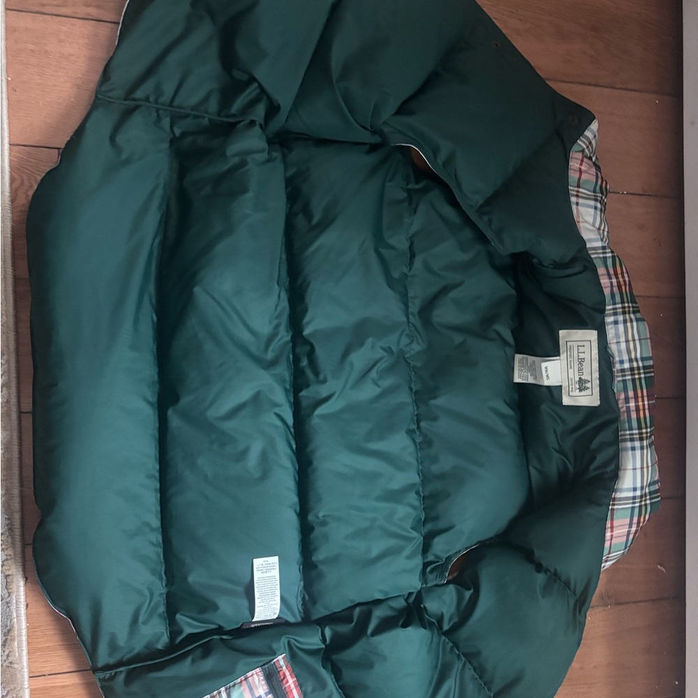 L.L. Bean Green Puffer Vest with Plaid Lining - Picture 2 of 2